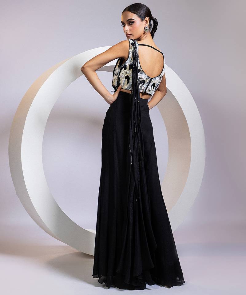 Black embroidered chinon co ord set