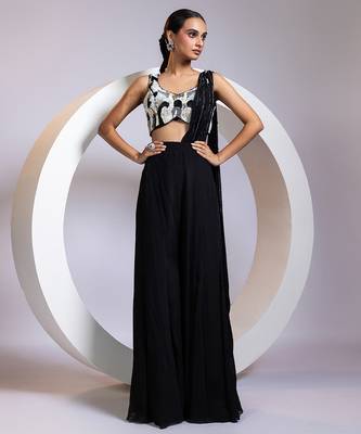 Black embroidered chinon co ord set 1