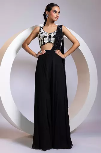 Black embroidered chinon co ord set