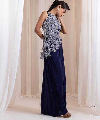 Blue embroidered crepe co ord set 1
