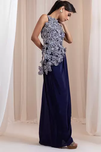 Blue embroidered crepe co ord set