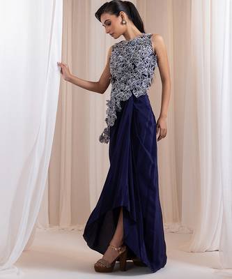 Blue embroidered crepe co ord set 2