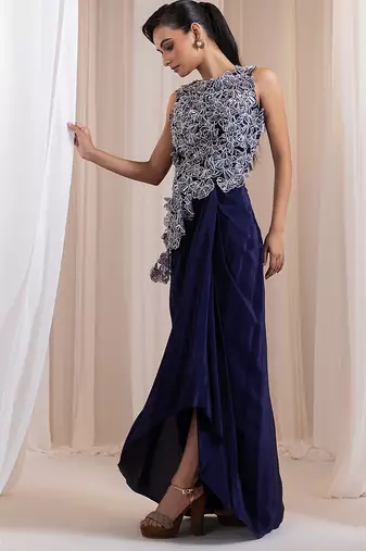 Blue embroidered crepe co ord set