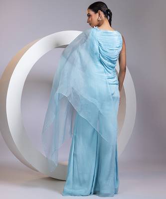 Blue embroidered chinon co ord set 1