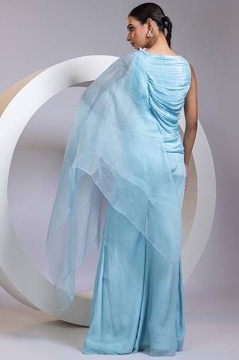 Blue embroidered chinon co ord set