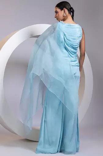 Blue embroidered chinon co ord set