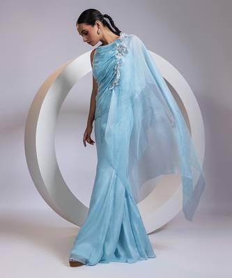 Blue embroidered chinon co ord set 2