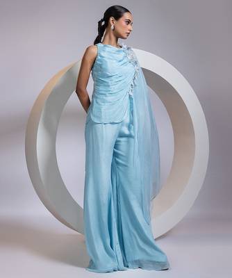 Blue embroidered chinon co ord set 4