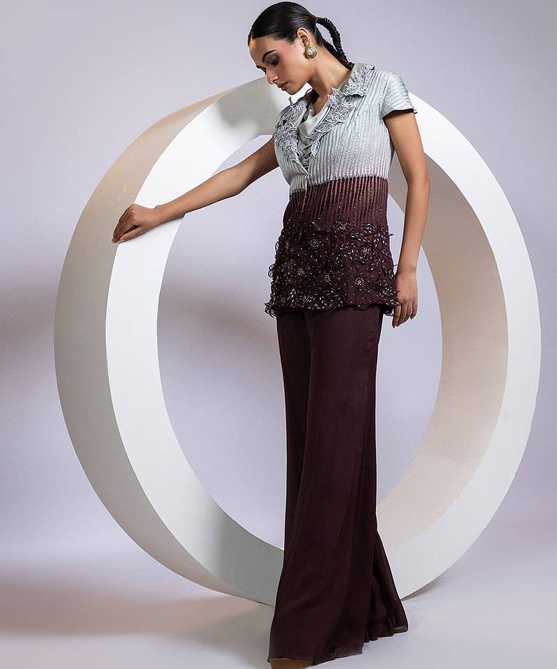 Multicolor embroidered satin co ord set