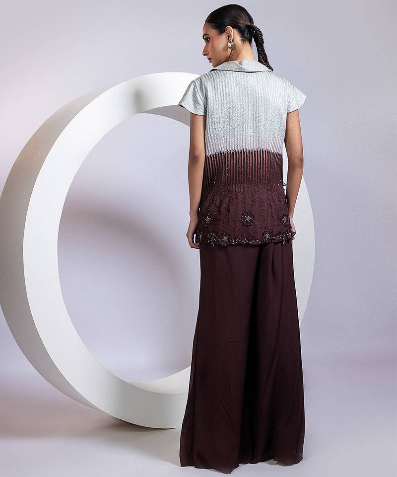 Multicolor embroidered satin co ord set