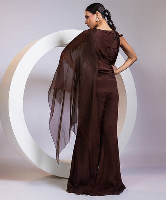 Brown embroidered chinon co ord set 2