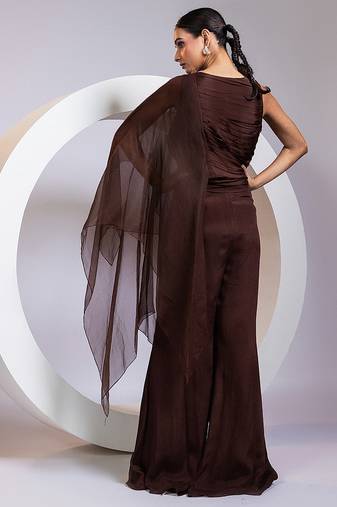 Brown embroidered chinon co ord set