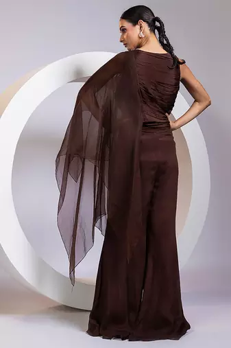 Brown embroidered chinon co ord set