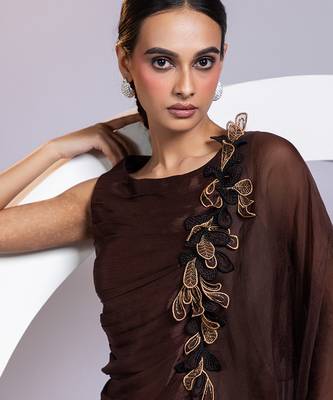 Brown embroidered chinon co ord set 3