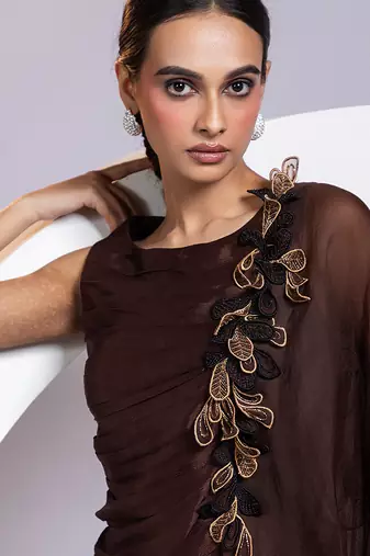 Brown embroidered chinon co ord set