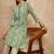Green & yellow color floral printed thread work cotton straight kurta