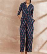 Blue color printed cotton basic jumpsuit