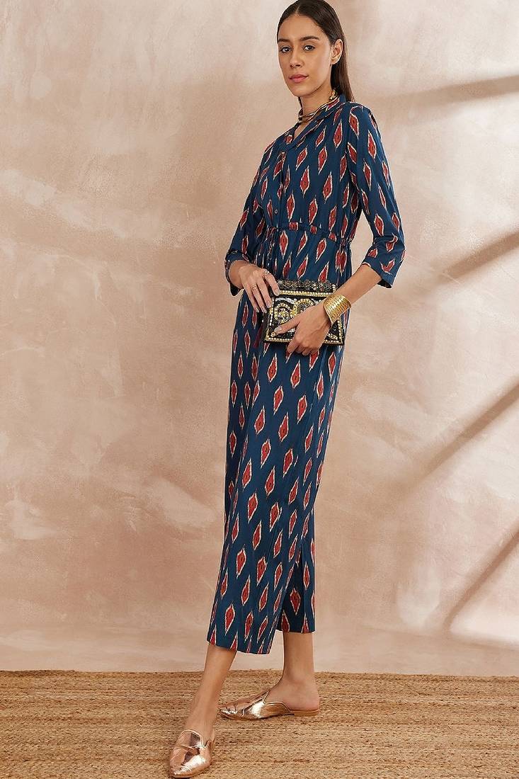 Blue color printed cotton basic jumpsuit