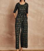 Black color floral printed waist tie-ups basic jumpsuit