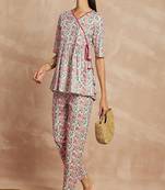 Multicolor color floral printed angrakha pure cotton kurti with trousers