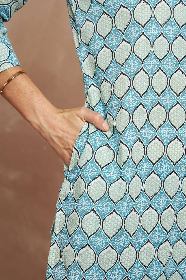 Blue color ethnic motifs printed straight pure cotton kurta