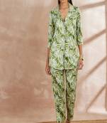 Green color floral printed top with trousers