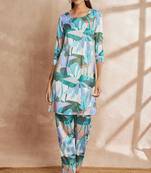 Multicolor color floral printed satin tunic with trouser