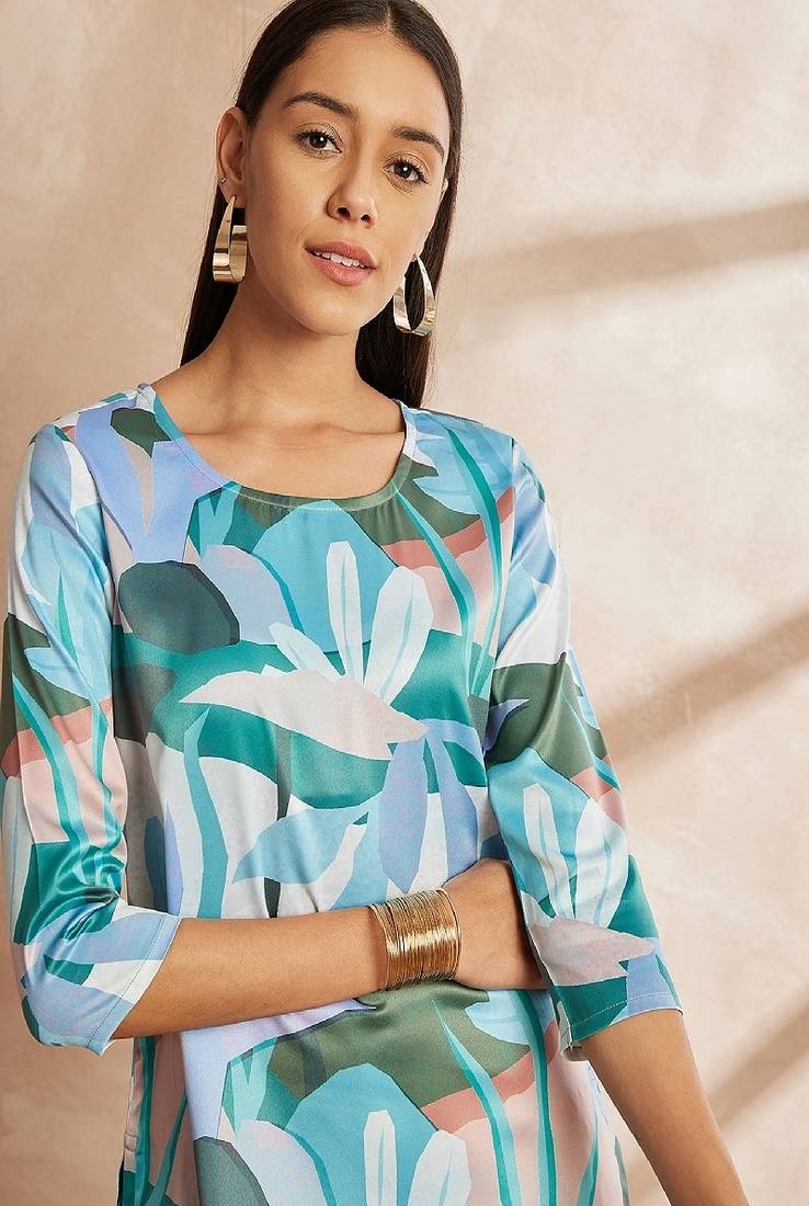 Multicolor color floral printed satin tunic with trouser