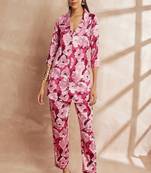 Pink color floral printed lapel collar shirt & trousers