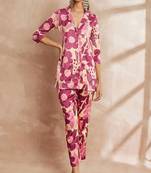 Rani color floral printed lapel collar shirt & trousers