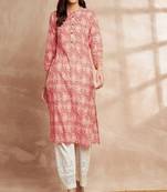 Orange color paisley printed mandarin collar cotton kurta