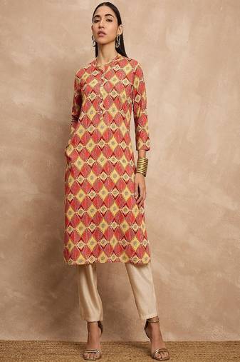 Multicolor color geometric printed sequinned asymmetric pathani kurta