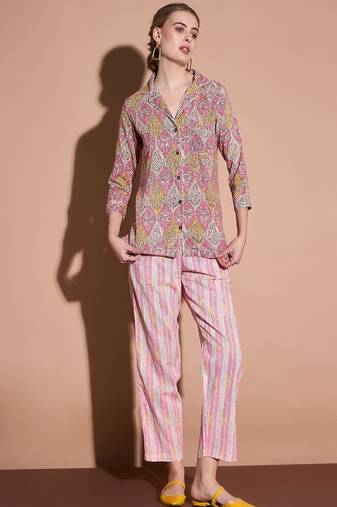 Pink color printed pure cotton shirt with trouser