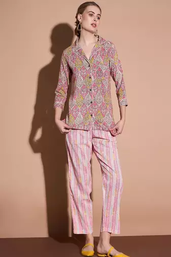 Pink color printed pure cotton shirt with trouser