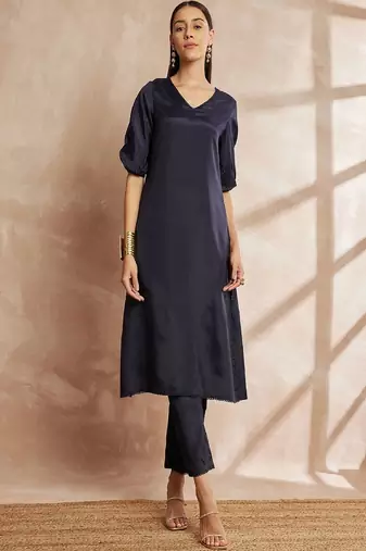 Black color regular kurta with trousers