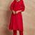 Red color v-neck three-quarter sleeves puffed sleeves a-line kurta with trousers