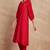 Red color v-neck three-quarter sleeves puffed sleeves a-line kurta with trousers