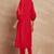 Red color v-neck three-quarter sleeves puffed sleeves a-line kurta with trousers
