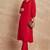 Red color v-neck three-quarter sleeves puffed sleeves a-line kurta with trousers