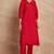 Red color v-neck three-quarter sleeves puffed sleeves a-line kurta with trousers