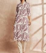 Purple color ethnic motifs printed mandarin collar pure cotton kurta