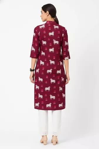 Maroon color v neck cotton kurta with pant set
