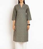 Green color v neck cotton kurta with pant set