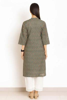 Green color v neck cotton kurta with pant set 2