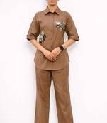 Brown color cotton embroidery coord set