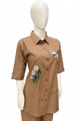 Brown color cotton embroidery coord set 2