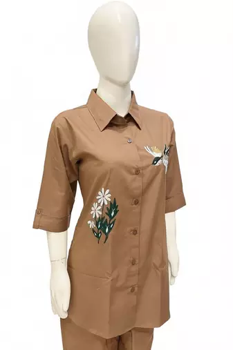 Brown color cotton embroidery coord set