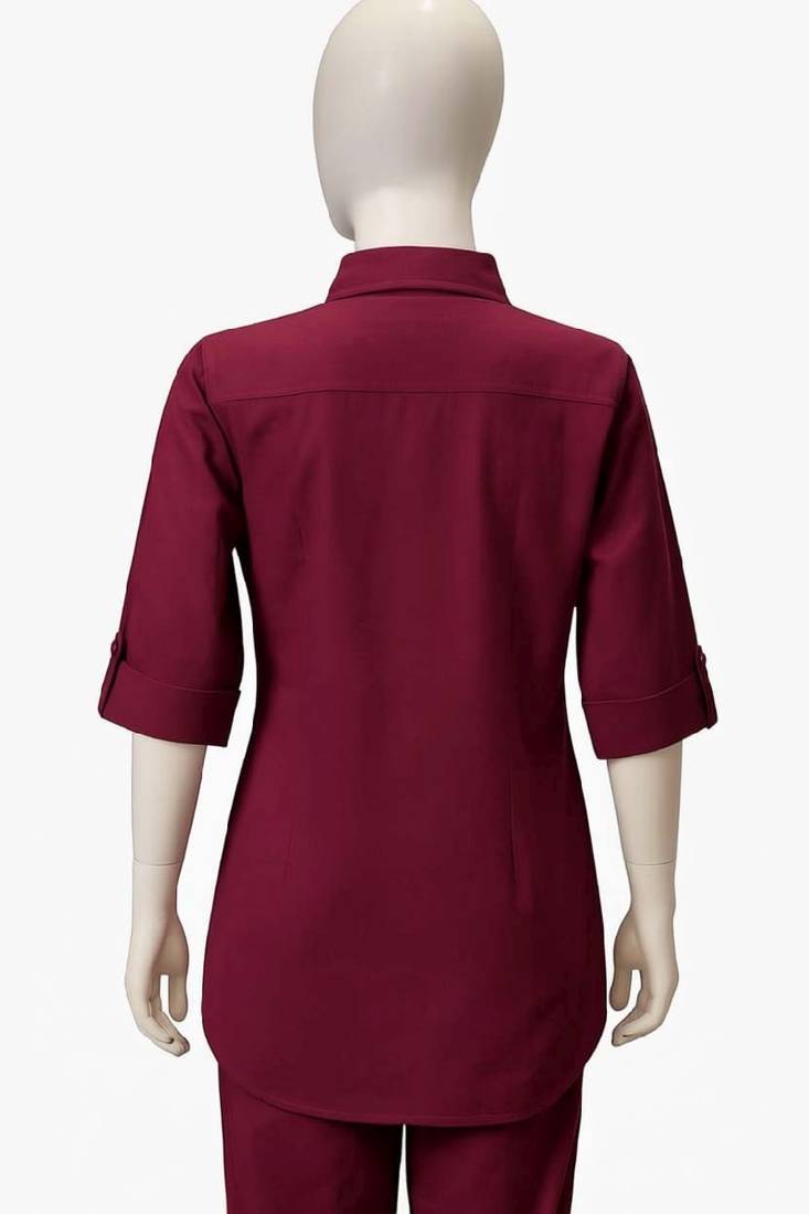 Maroon color cotton embroidery coord set