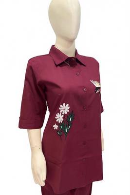 Maroon color cotton embroidery coord set 3