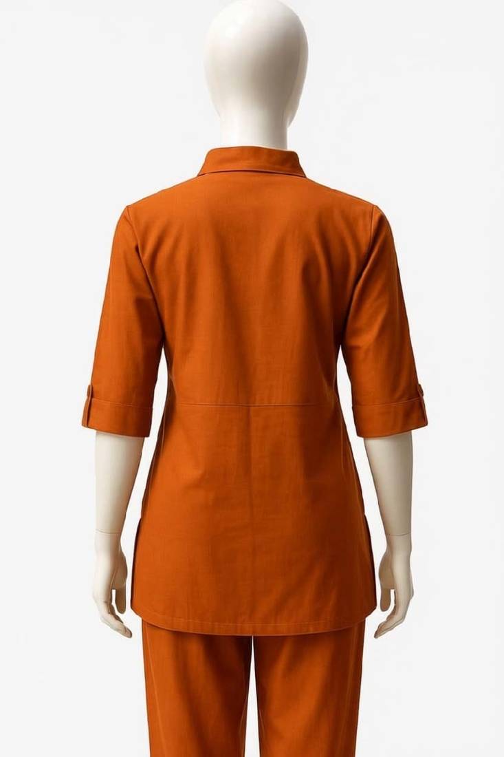 Orange color cotton embroidery coord set